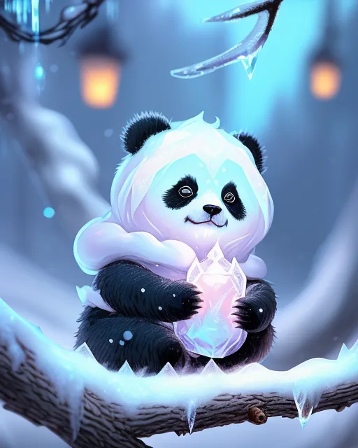 A white small panda icy tail a snowy - AI Photo Generator - starryai