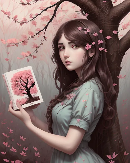 Book girl under tree, digital - Free AI Photo Generator - starryai