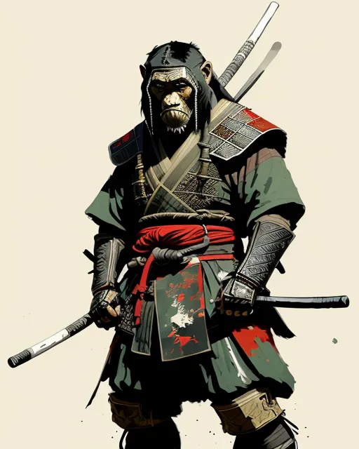 Samurai chimp with cigarette