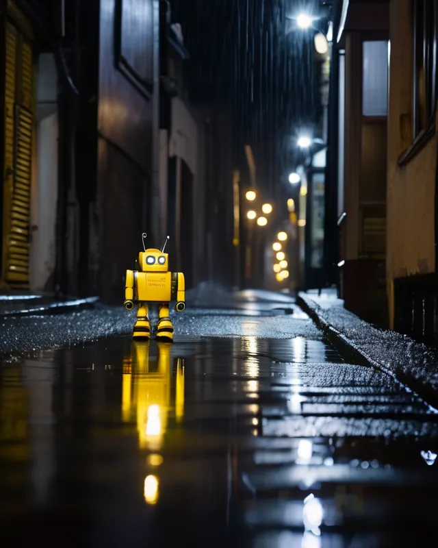 Photo a small yellow robot down - Free AI Photo Generator - starryai