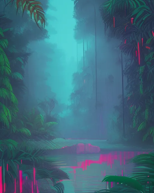 Synthwave Amazonian forest alena on - AI Photo Generator - starryai