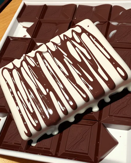 A bar of chocolate dripping with white liquid