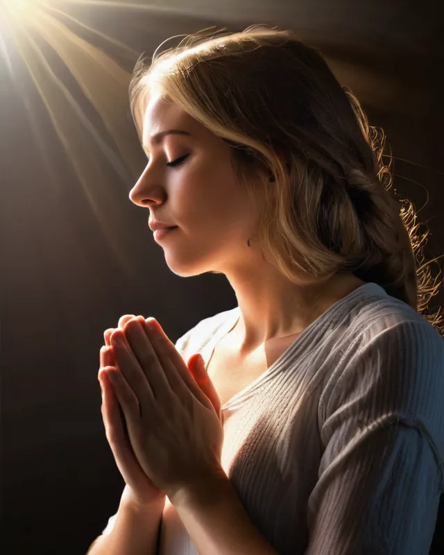 Female praying heavenly light 