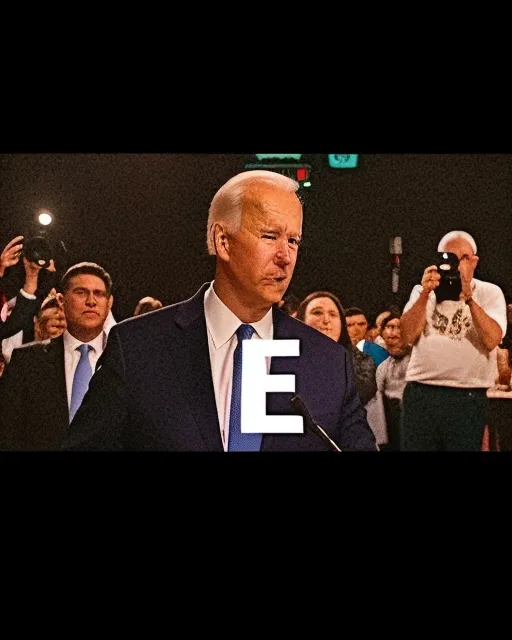 Joe Biden as the E meme, high saturation, grainy filter, 