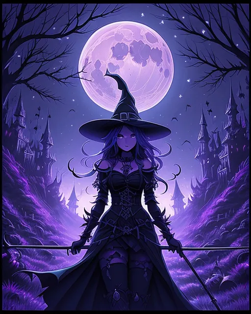 Moon , starry skies , witch background 