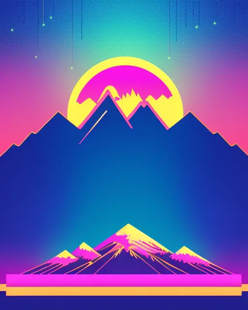 Retro synthwave mountain landscape background.