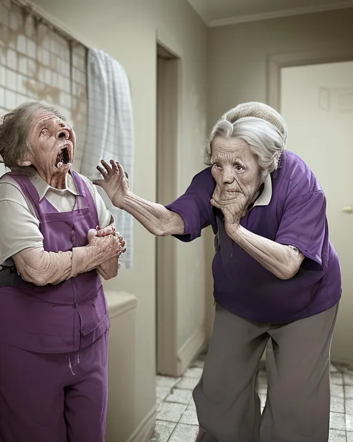 Creepy cackling old lady wearing - AI Photo Generator - starryai