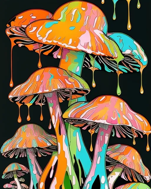 Mushrooms, orange, teal, mushroom - Free AI Photo Generator - starryai