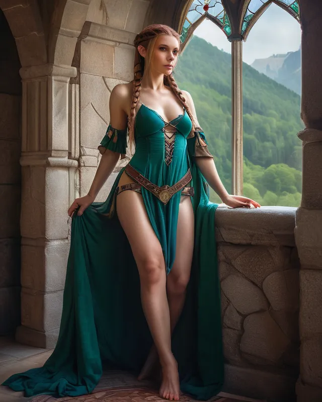 Beautiful elven woman lingerie castle AI Photo Generator starryai