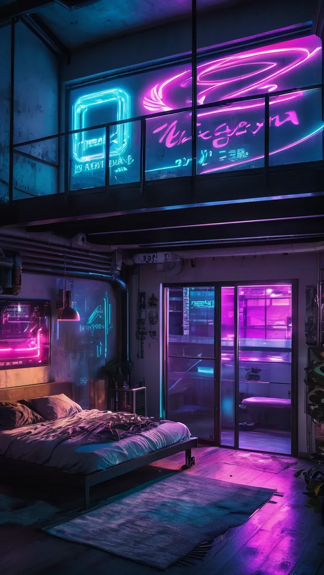 Cyberpunk loft apartment, spectral UV, - AI Photo Generator - starryai