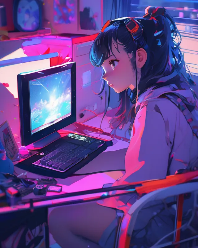 Anime Late-Night Gamer - AI Photo Generator - starryai