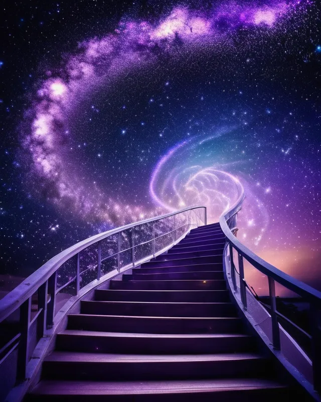 Stairway heaven cosmic dust bright sky - AI Photo Generator - starryai