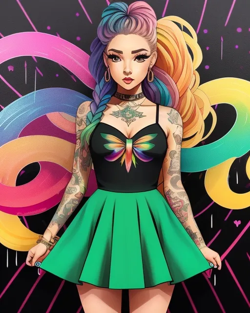 Beautiful woman long rainbow hair - Free AI Photo Generator - starryai