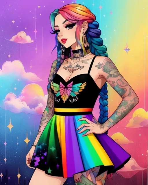Beautiful woman long rainbow hair - Free AI Photo Generator - starryai