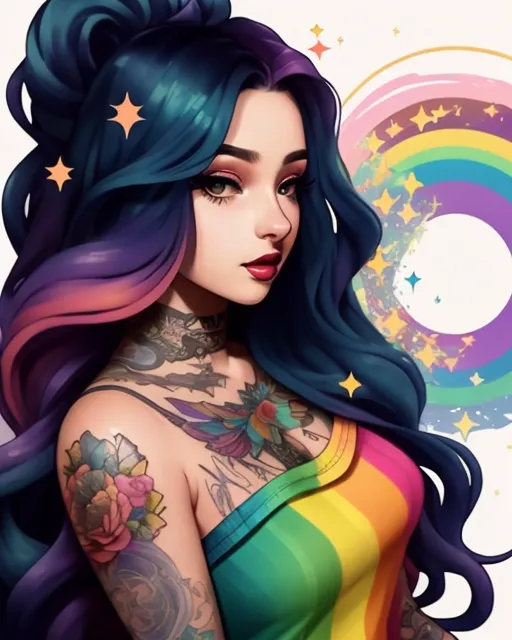 Beautiful woman long rainbow hair - Free AI Photo Generator - starryai