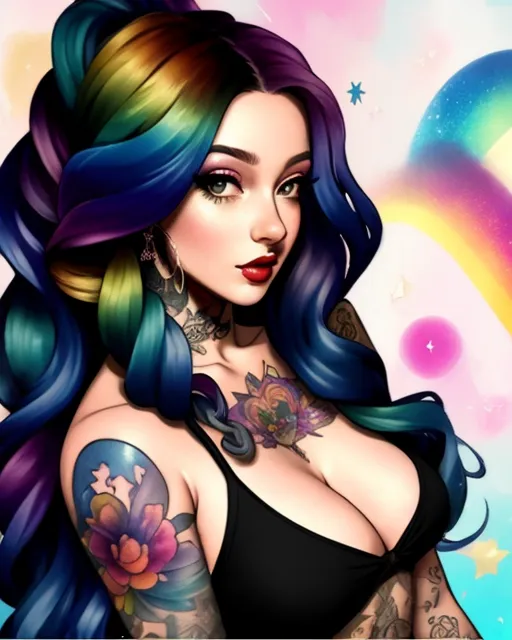 Beautiful woman long rainbow hair - Free AI Photo Generator - starryai