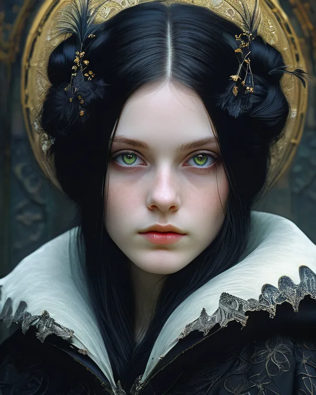 Young Mongolian Goth Lady, Long Jet Hd - AI Photo Generator - starryai