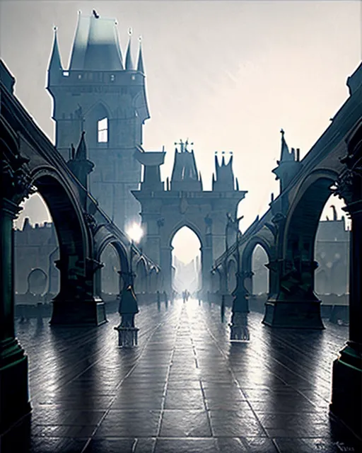 Charles bridge Prague, fog, hyper - Free AI Photo Generator - starryai
