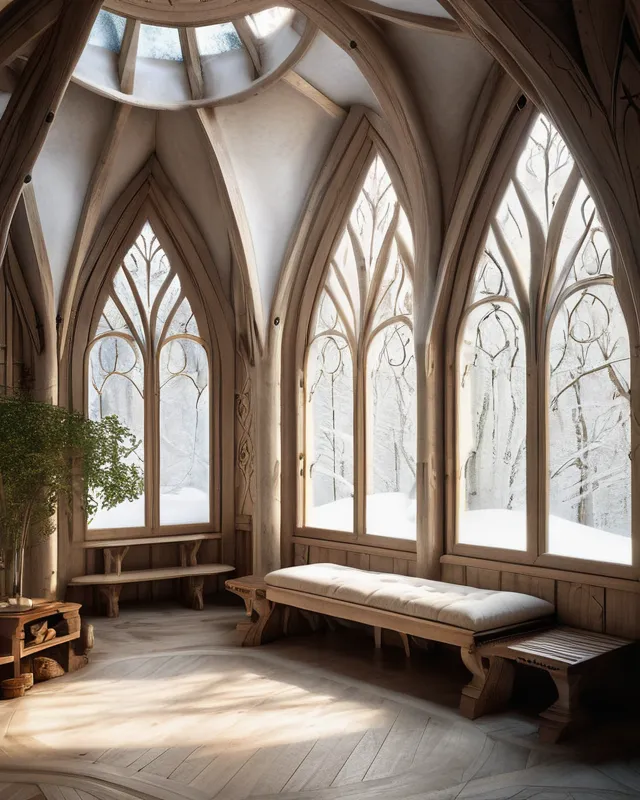 Velvet Atrium Wooden elvish interior from rich - Free AI Photo Generator - starryai