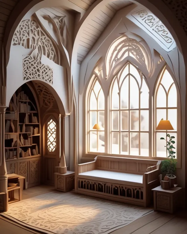 Velvet Atrium Wooden elvish interior from rich - Free AI Photo Generator - starryai