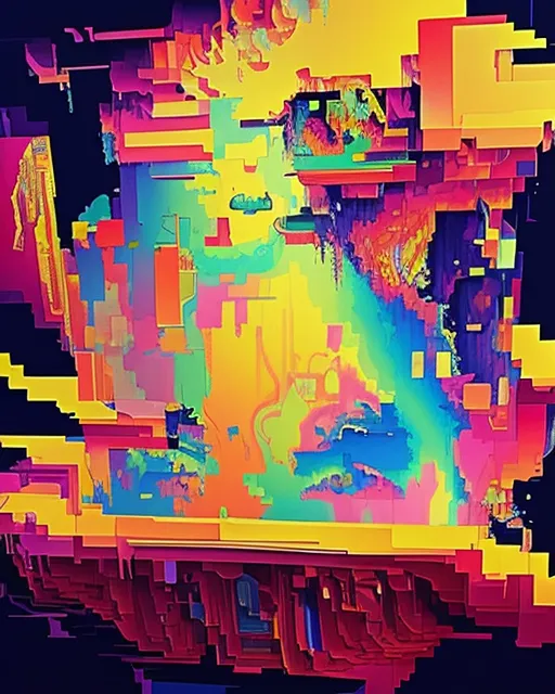 Glitched, vanity, psychedelic, colorful and chaotic, corrupted data 