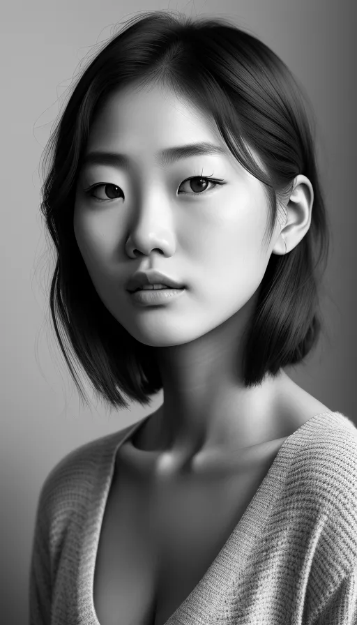 ,shy young Japanese woman in mood, graphite pencil drawing,  realistic,  natural,  b&w illustration,  fine art, hyperrealism, detailed, pencil drawing, charcoal portrait drawing,  realistic face and neck,  detailed,  charcoal portrait by artgerm,  ilya kuvshinov,  charles miano,  charcoal sketch,  fine art, 