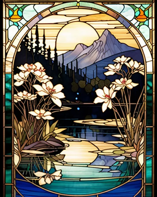 Island Stained Glass Landscape - Free AI Photo Generator - starryai