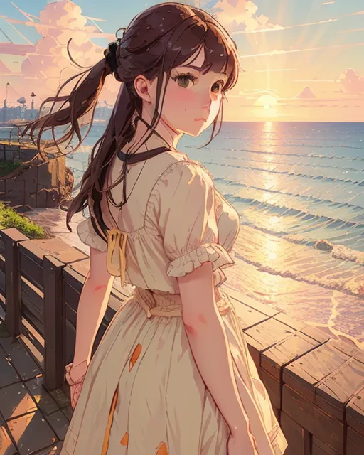 A girl looking in the sunset 