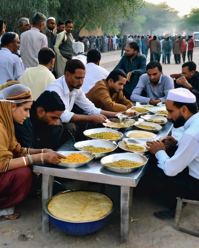 Pakistan Roti Eating 100 peoples eating food rice roti - Free AI Photo Generator - starryai
