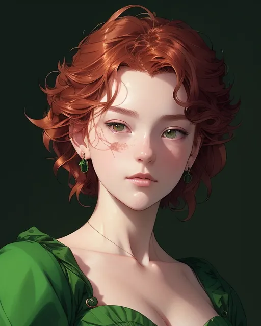 redhead princess in green dress with curly auburn hair, beautiful d&d character portrait,  dark fantasy,  detailed,  realistic face,  digital portrait,   intricate details,  fiverr dnd character,  wlop,  stanley artgerm lau,  ilya kuvshinov,  artstation,  hd,  octane render