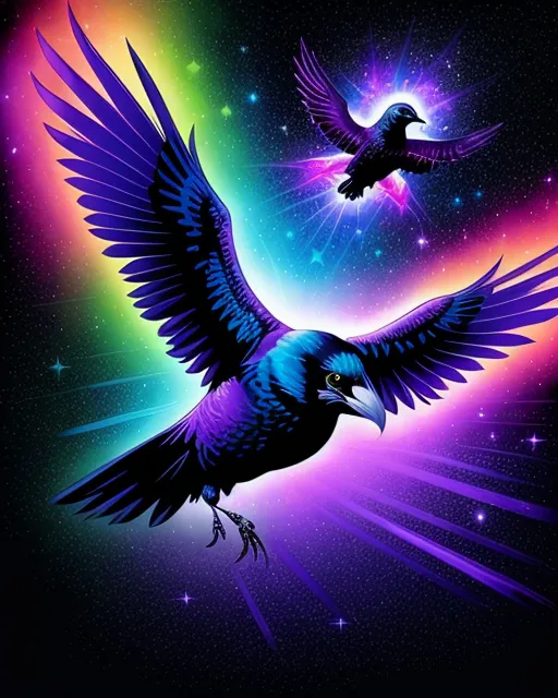 Raven flying through space, neon - Free AI Photo Generator - starryai
