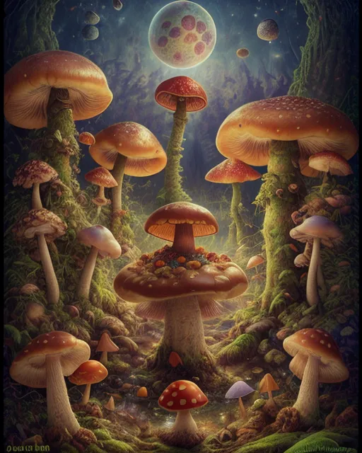 Edible field mushroom singing 