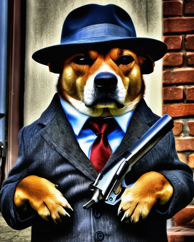 Mafia dog with Tommy gun hdr 