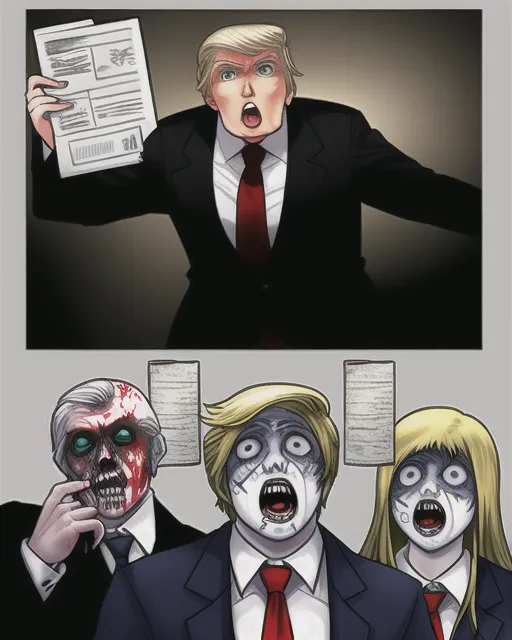 Donald Trump as a zombie with government documents