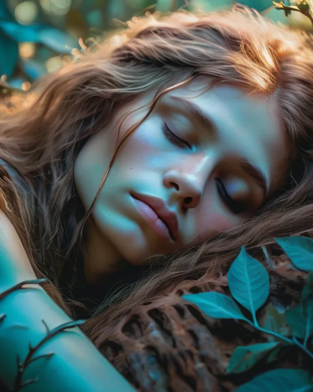 Sleeping beauty. Top view of beautiful young brown hair woman in