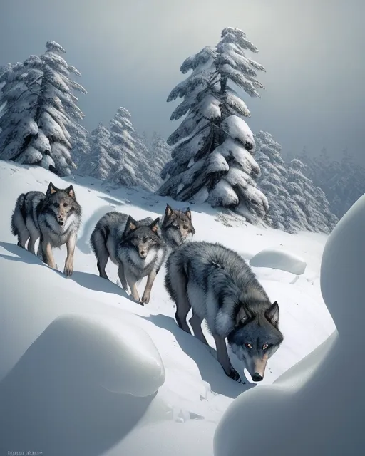 A pack wolves on a hill covered - Free AI Photo Generator - starryai