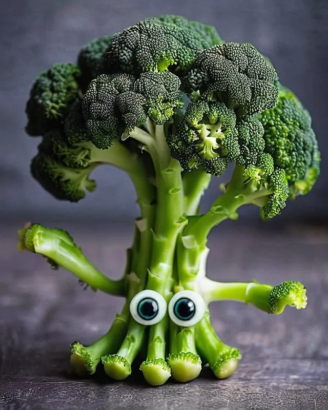 broccoli with eyes and hands and legs 