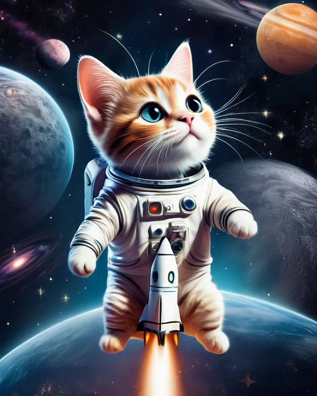 a curious whimsical cat astronaut on - AI Photo Generator - starryai