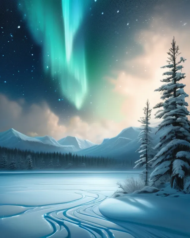 Snowy Mountain Lake - Free AI Photo Generator - starryai