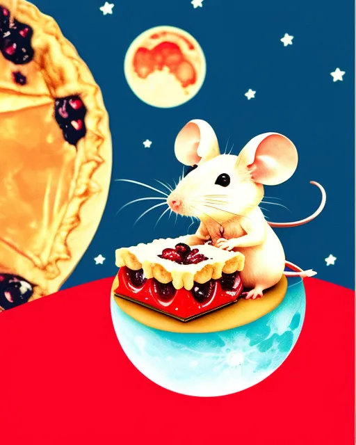 Mouse Radiator Pie A mouse eating cherry pie on moon - Free AI Photo Generator - starryai