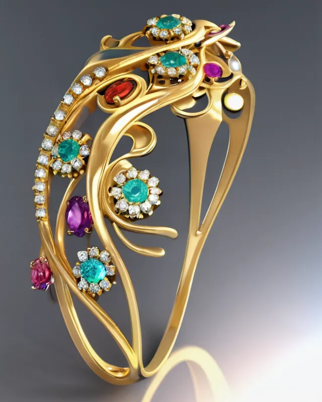 3d jewelry design gold, full with gemstones