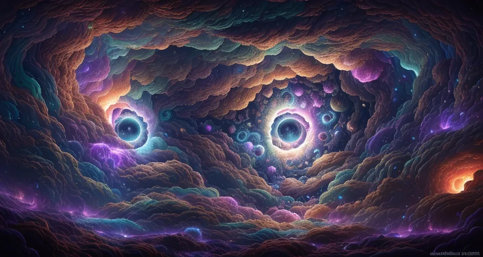 A cosmic collision of swirling energies unleashes a mesmerizing display of light, as matter and anti-matter engage in a radiant dance, defying the laws of physics. Witness the explosive beauty of a celestial "Matter Anti-Matter Reaction" in this otherworldly scene.