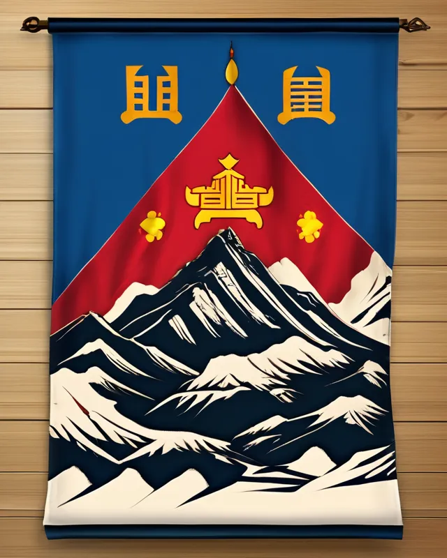 Flag of fictional mongol empire flying above a mountain