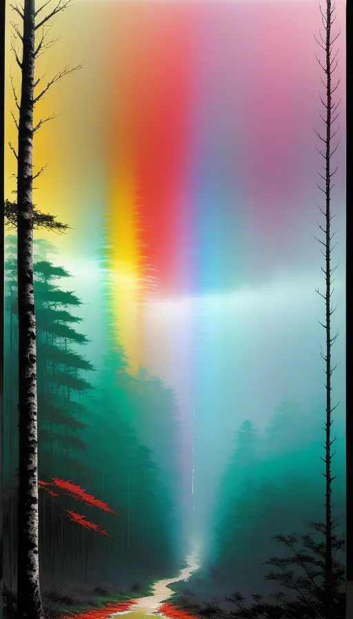 Rainbow above a rainy beechwood - Free AI Photo Generator - starryai