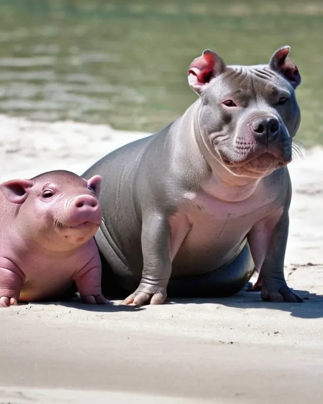 A pitbull pig seal hippo - AI Photo Generator - starryai