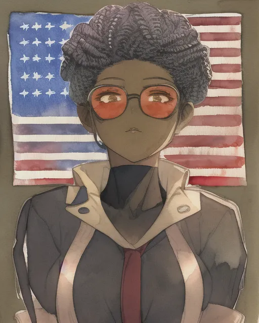 A Black Anime Girl With Locs Saluting To The American Flag Preferably In Watercolor