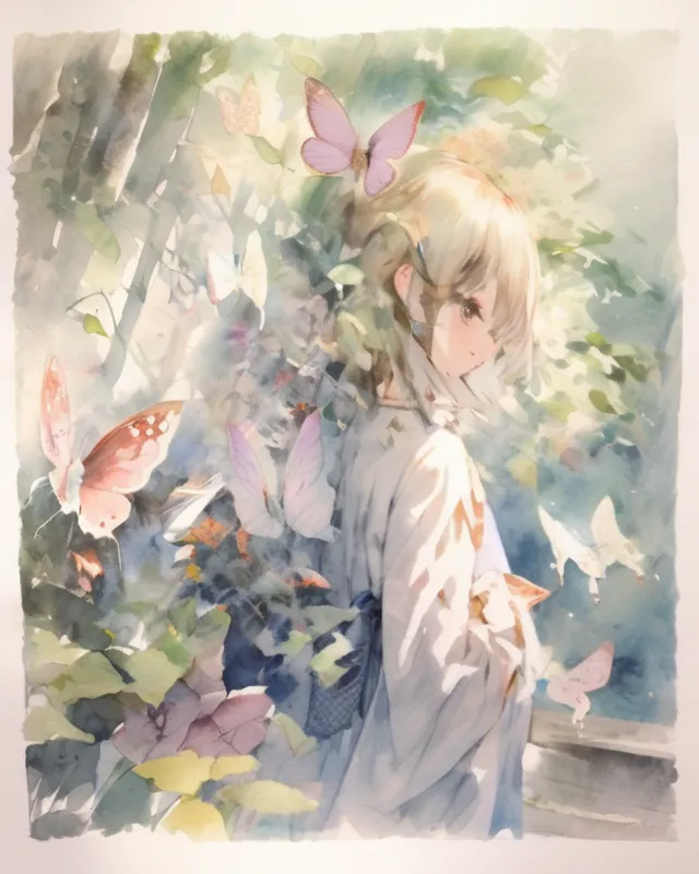 Water color girl in garden