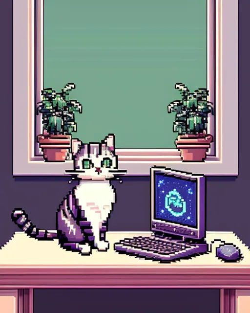 Cat Using Computer Drawing cat using computer - Free AI Photo Generator - starryai