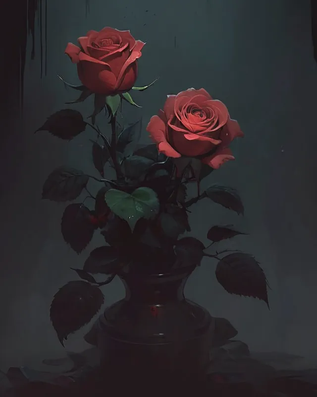 rose, horror, art by ghailan, dark