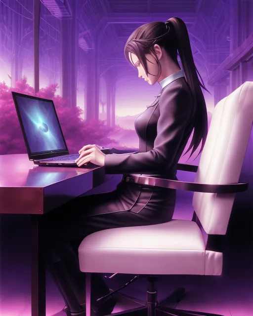 A cute woman sitting a chair at - Free AI Photo Generator - starryai
